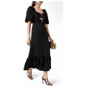 Sandro Falbala Black Rhinestone Embellished Puff Midi Dress 34 NEW